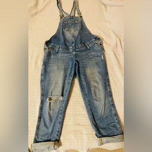 Sonoma Maternity Blue Denim Overalls with Distressed Details